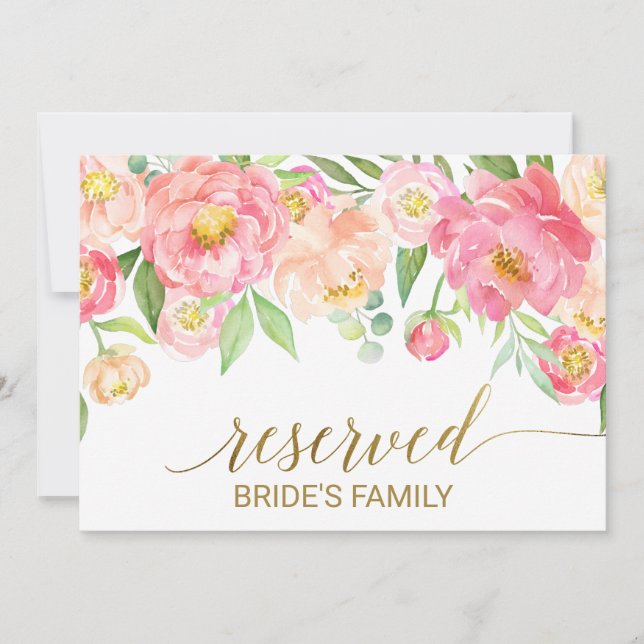 Invitation Peach and Pink Peony Flowers "Reserved" (Devant)