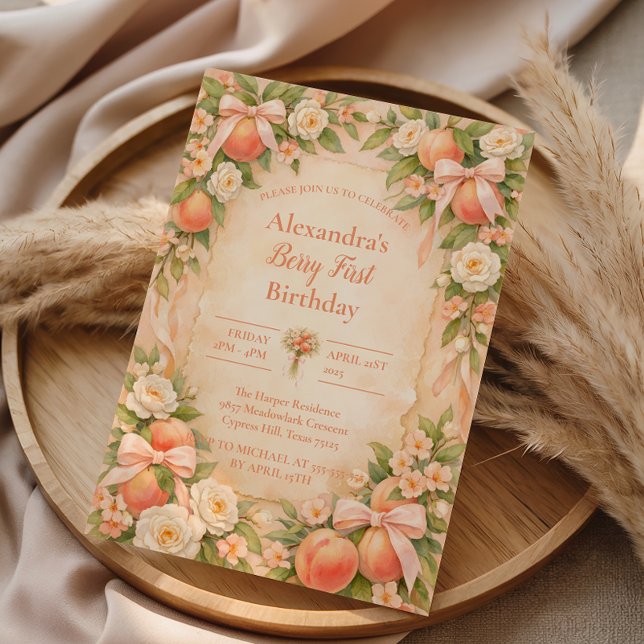 Invitation Peach Berry Garden First Birthday 1st Birthday (Créateur téléchargé)