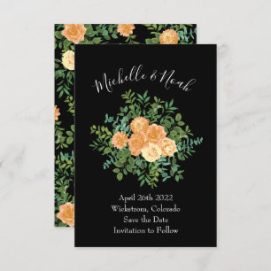 Invitation Peach Black Peony & Rose Mariage Date de sauvegard