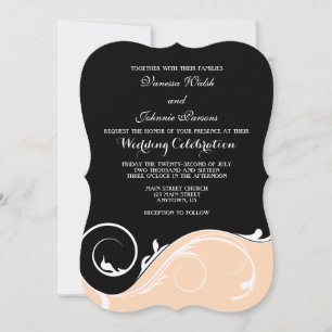 Invitation Peach Black Swirl Bracket Wedet invite