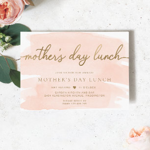 Invitation Peach Blush Aquarelle Or Mère's Day Déjeuner