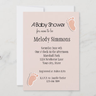 Invitation Peach Blush Baby Footprints Baby shower