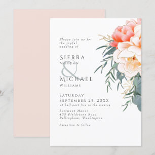 Invitation Peach Blush Pink Peony Eucalyptus Mariage de verdu