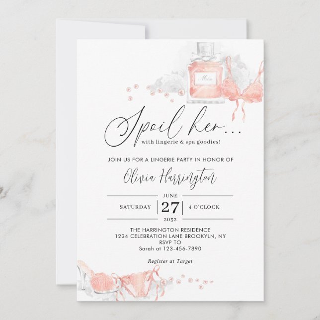 Invitation Peach Blush Spoil Sa Fête des mariées de lingerie (Devant)