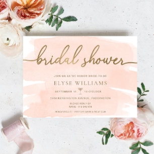 Invitation Peach Blush Watercolor Fête des mariées or