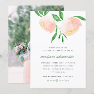 Invitation Peach Blush Watercolor Flower Photo Anniversaire