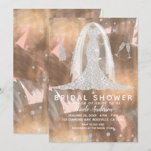 Invitation Peach Bronze Diamond Mariage Dress Fête de l'marié