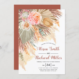 Invitation Peach cactus fleurs doux mariage arche en terre cu