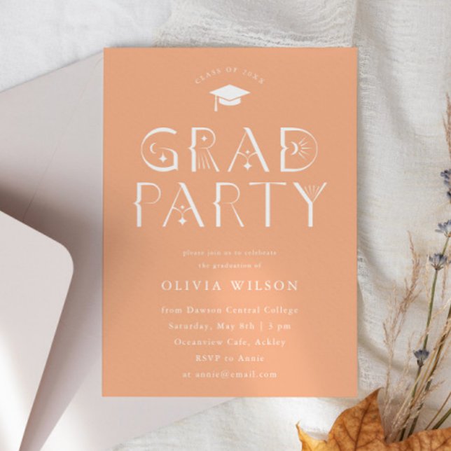 Invitation Peach Celestigraphy Grad Party (Créateur téléchargé)