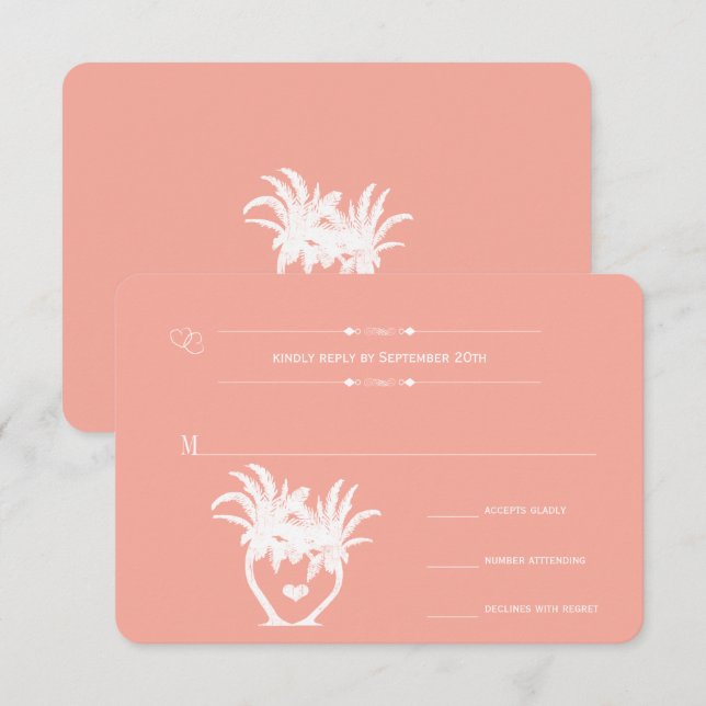 Invitation Peach Coral Beach Destination Mariage RSVP (Devant / Derrière)