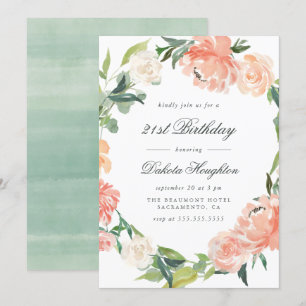 Invitation Peach & Cream Aquarelle Florale Anniversaire