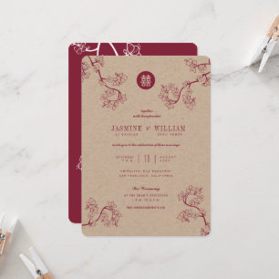Invitation Peach Crimson Peach/Plum Blossoms Kraft Mariage ch