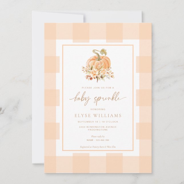 Invitation Peach En vichy Un Petit Bébé Citrouille Sprinkel (Devant)