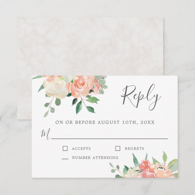 Invitation Peach et rose aquarelle Mariage floral RSVP (Devant / Derrière)