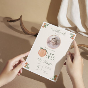 Invitation Peach First Birday Mignonne Aquarelle