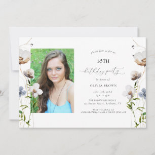 Invitation Peach Fleur sauvage Calligraphie Anniversaire