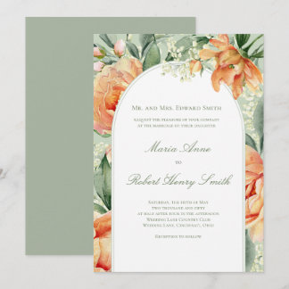 Invitation Peach Floral Arch Elegant Botanical Wedding
