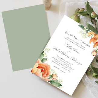 Invitation Peach Floral Corner Greenery Elegant Script