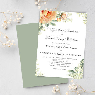Invitation Peach Floral Corner Greenery Script Elegant