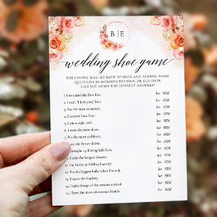 Invitation Peach Floral Mariage Chaussure Jeu Monogramme Cart