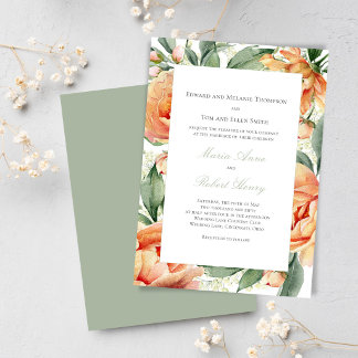 Invitation Peach Floral Watercolor Elegant Wedding Suite