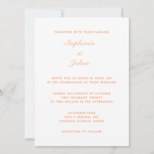 Invitation Peach Fuzz Blanc Élégant Simple Minimal Mariage