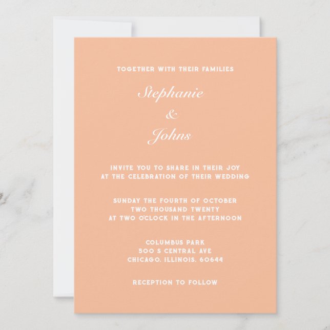 Invitation Peach Fuzz Blanc Élégant Simple Minimal Mariage (Devant)