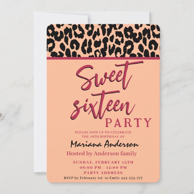 Invitation Peach fuzz Cool Trendy whimsy leopard doux 16 (Devant)
