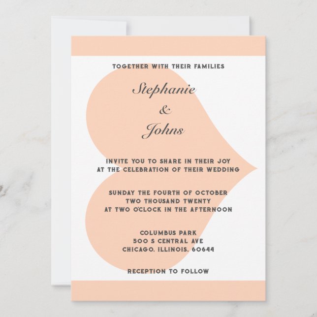 Invitation Peach Fuzz Heart Motif Élégant Mariage plage (Devant)