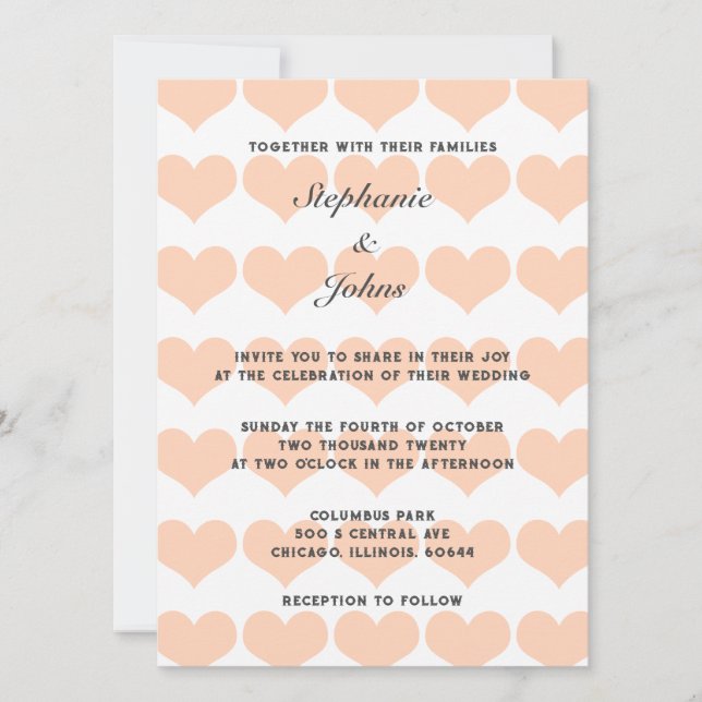 Invitation Peach Fuzz Heart Motif Mariage romantique tendance (Devant)