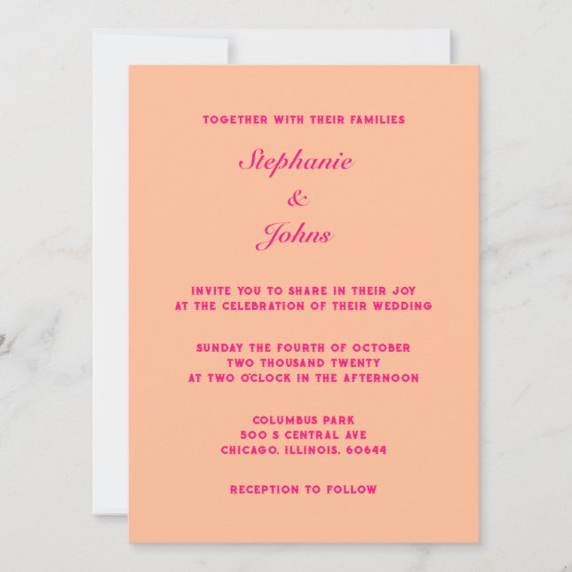Invitation Peach Fuzz rose Élégant Simple Minimal Mariage (Devant)