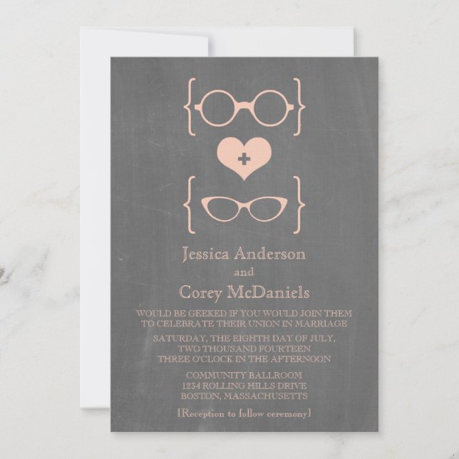 Invitation Peach Geeky Glasses Chalkboard Mariage Inviter (Devant)