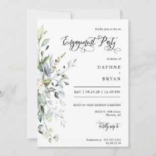 Invitation Peach Green Feuilles Engagement Party QR Code Phot