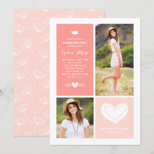 Invitation Peach Heart Doodles Photo Collage Graduation