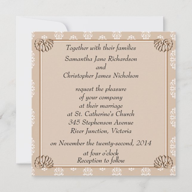 Invitation Peach Mariage damassé (Dos)
