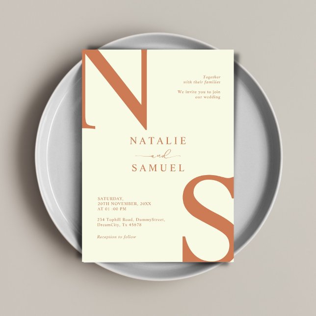 Invitation Peach Minimalist & Elegant Bold Initiales Mariage (Créateur téléchargé)