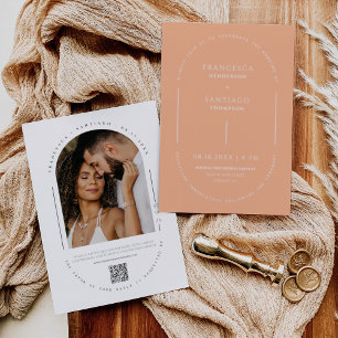 Invitation Peach Modern Arch Code QR Mariage Photo