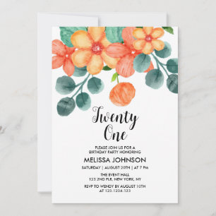 Invitation Peach Orange Greenery Fleur de printemps 21e anniv