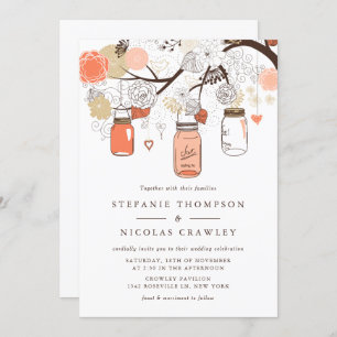 Invitation Peach Orange Hanging Mason Jars Mariage
