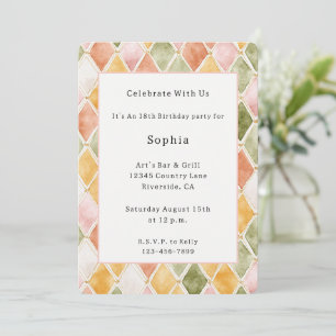 Invitation Peach Orange Vert Jaune Blush Rose Anniversaire  
