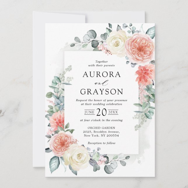 Invitation Peach Pastel Peach Pink FlorMariage (Devant)
