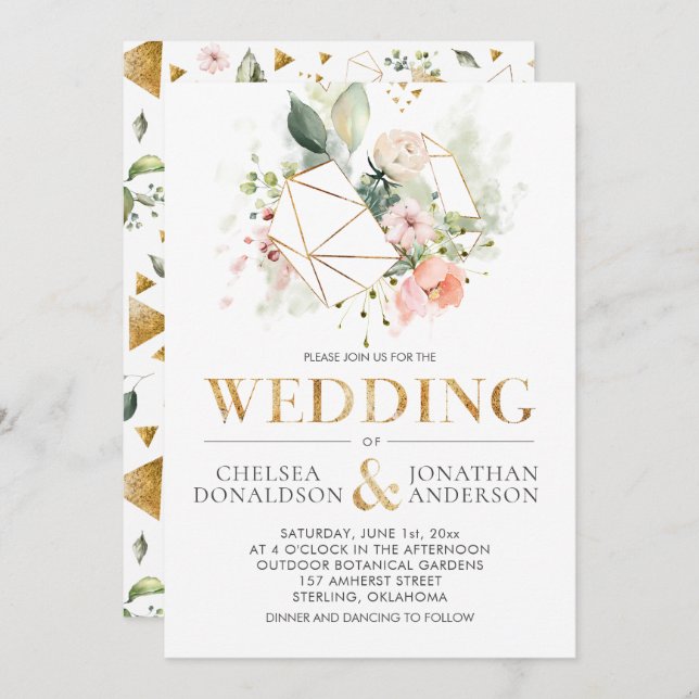 Invitation Peach Pink Aquarelle Florale Terrarium Mariage (Devant / Derrière)