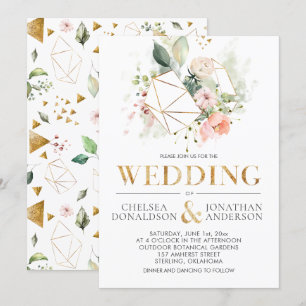 Invitation Peach Pink Aquarelle Florale Terrarium Mariage