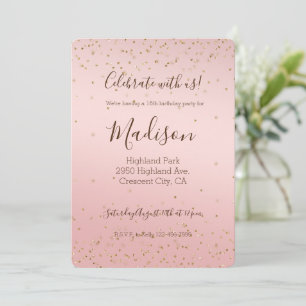 Invitation Peach Pink Blush Gold Glitz Confetti Sparkhe
