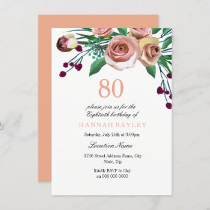 Invitation Peach Pink Burgundy Rose 80e anniversaire Invitati