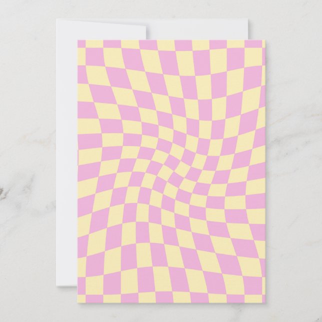 Invitation Peach PInk Checks Retro Lilac Peach (Devant)