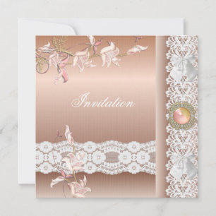 Invitation peach pink Floral Lace
