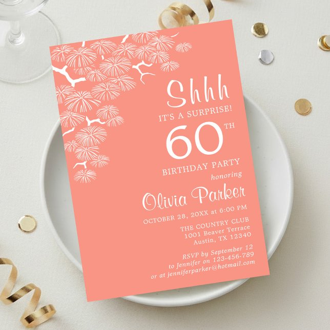 Invitation Peach Pink Pine Branch Surprise 60th Birthday (Créateur téléchargé)