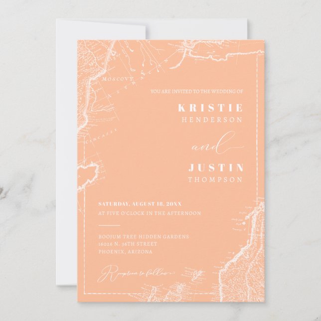 Invitation Peach Retro Travel QR Code Mariage photo (Devant)