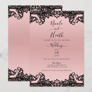 Invitation Peach Rose Black Enk dentelle élégante Mariage
